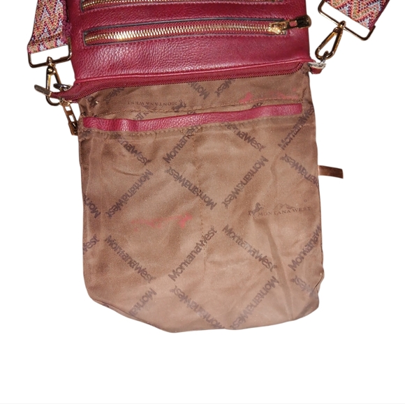 Montana West Crossbody Bag Western Strap Pockets Burgundy - Picture 8 of 11